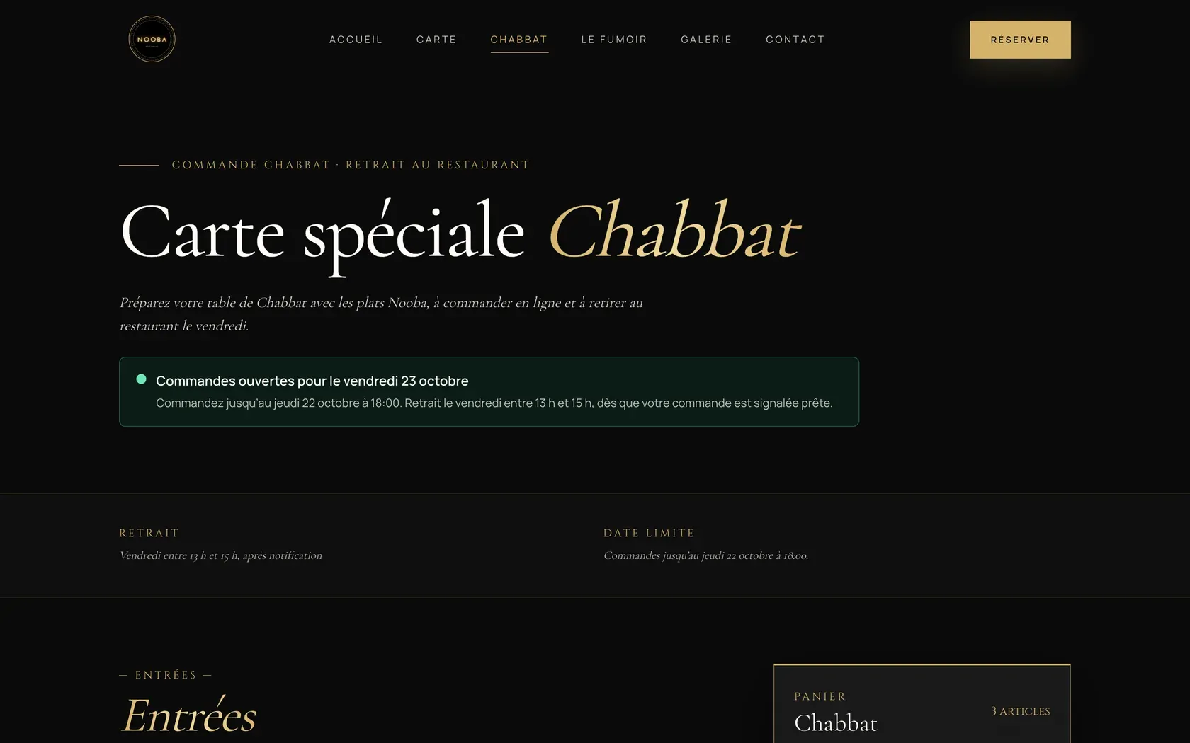 Carte spéciale Chabbat.