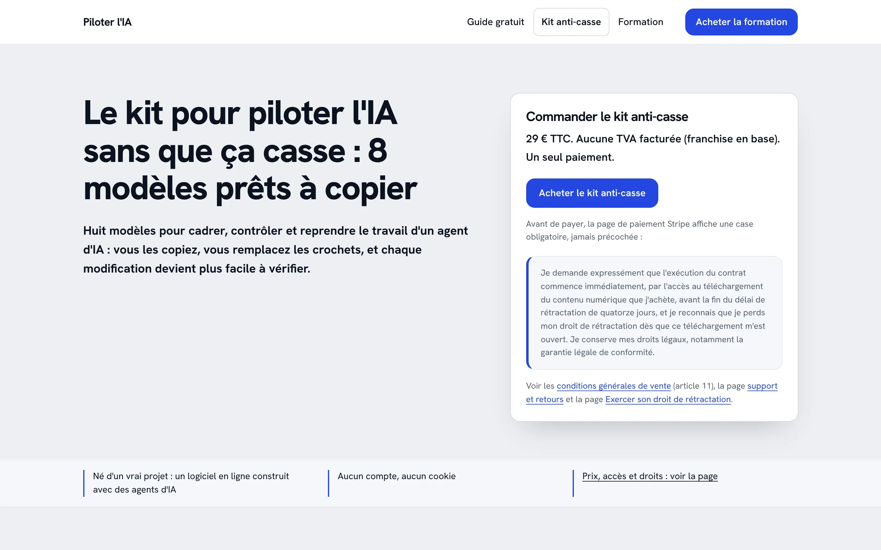 Page du kit (capture des pages publiques).